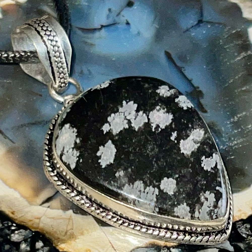 Snowflake Obsidian Pendant 2”